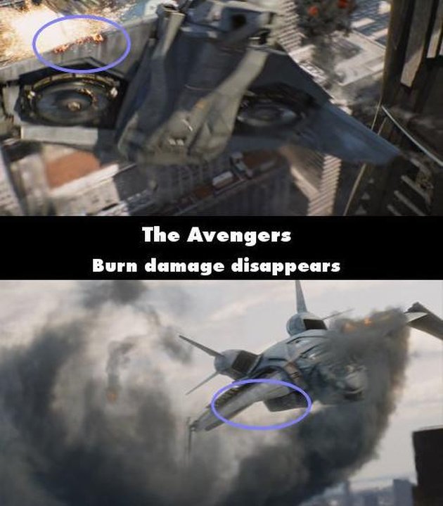Adegan dalam film THE AVENGERS ini lumayan ajaib. Lihat pesawatnya, bekas terbakarnya bisa hilang loh.