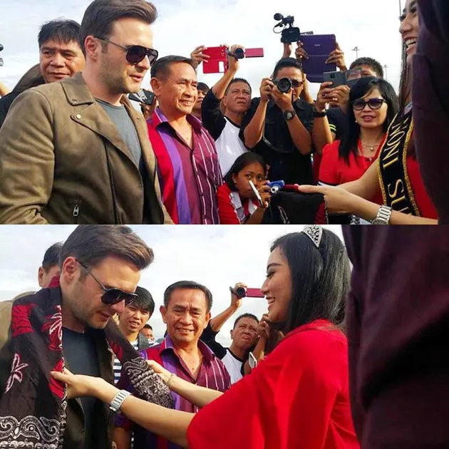 Saat datang di Manado, Shane disambut oleh Eirene Dili Astris Tambun yang merupakan Noni Sumatra Utara 2016.