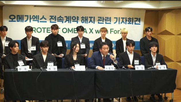 Photos of OMEGA X at Press Conference, Terminate Contract with Agency and Confirm Sexual Harassment from CEO