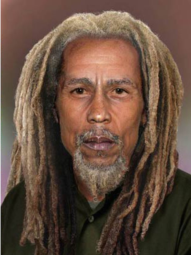 Legenda Reggae dunia Bob Marley wajahnya juga coba digambar. Beginilah kiranya jika pelantun tembang Three Little Birds ini masih hidup.