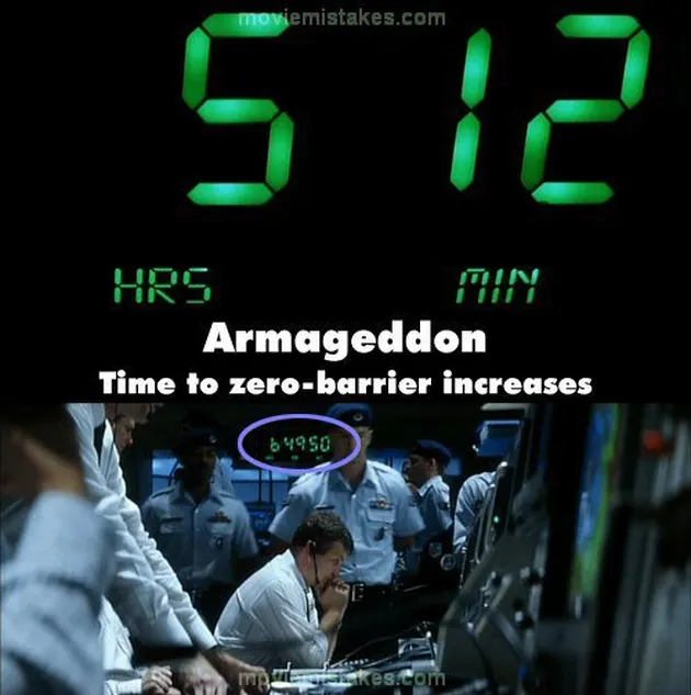 blooper armageddon, kesalahan film armageddon, kesalahan film