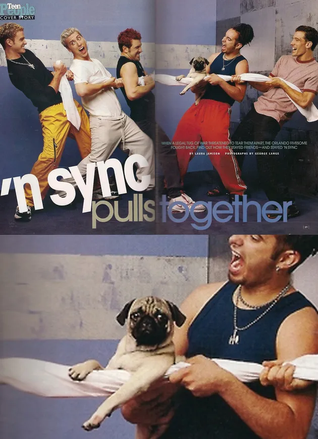 Foto NSync ini akan tampak sedikit lebih baik tanpa kehadiran seekor anjing tanpa fungsi apapun di sana.