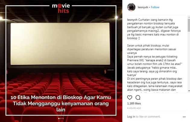leony, instagram leony, ig story leony, curhat bioskop leony