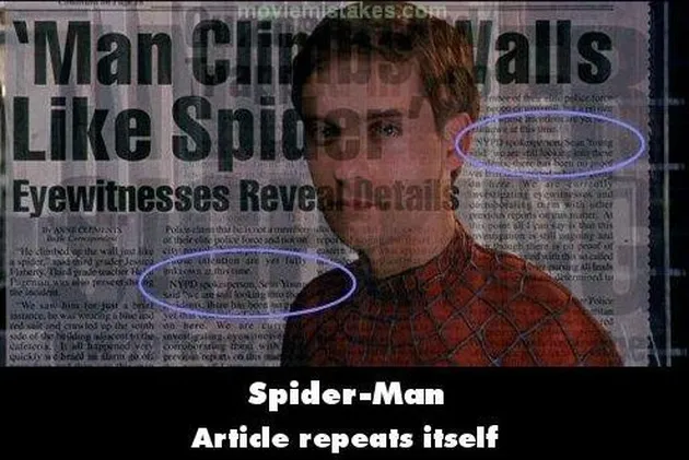 blooper spider-man, kesalahan film spider-man