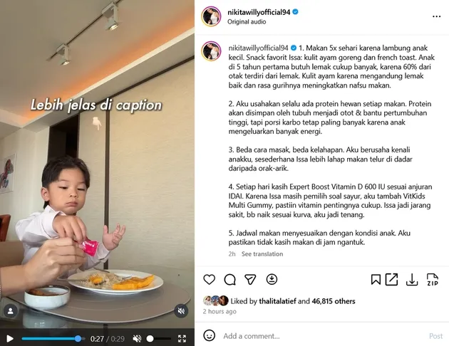 Nikita Willy bagi tips makan anak