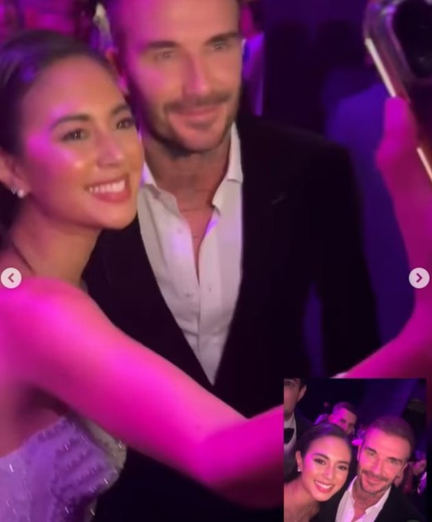 Portrait of Aurelie Moeremans Wearing a High-Slit Dress at Tatler Event, Photo with David Beckham and Bright Vachirawit