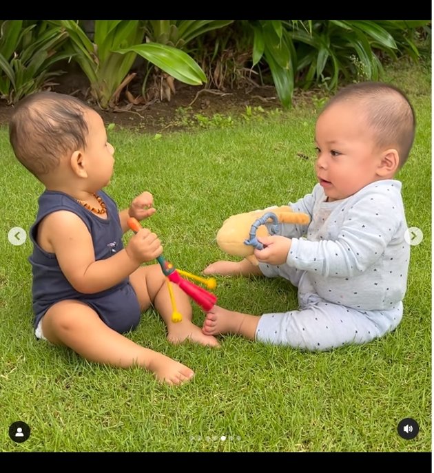 Portrait of Baby Don and Baby Izz Playing Together Sitting on the Grass, Two Adorable Babies Who are Besties - Cute and Adorable Fighting Over Toys