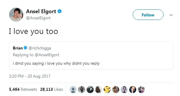 Tak disangka, guyonan Brian pun bersambut. Ansel membalas twitnya dengan mengatakan