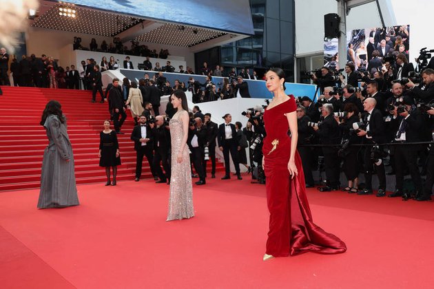 Portrait of Putri Marino on the Red Carpet at the Cannes Film Festival 2024, Stunning in a Red Dress