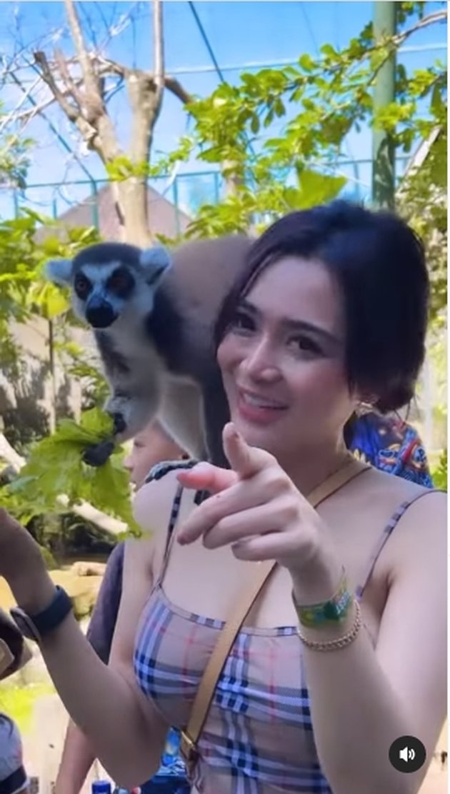 Saat ke Bali Zoo, Wika berpenampilan terbuka dengan memakai tanktop bermotif kotak-kotak.