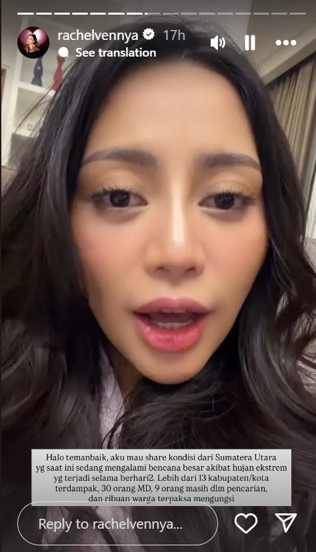 Rachel Vennya Unggah Video di Instagram Galang Dana Untuk Banjir Sumatera