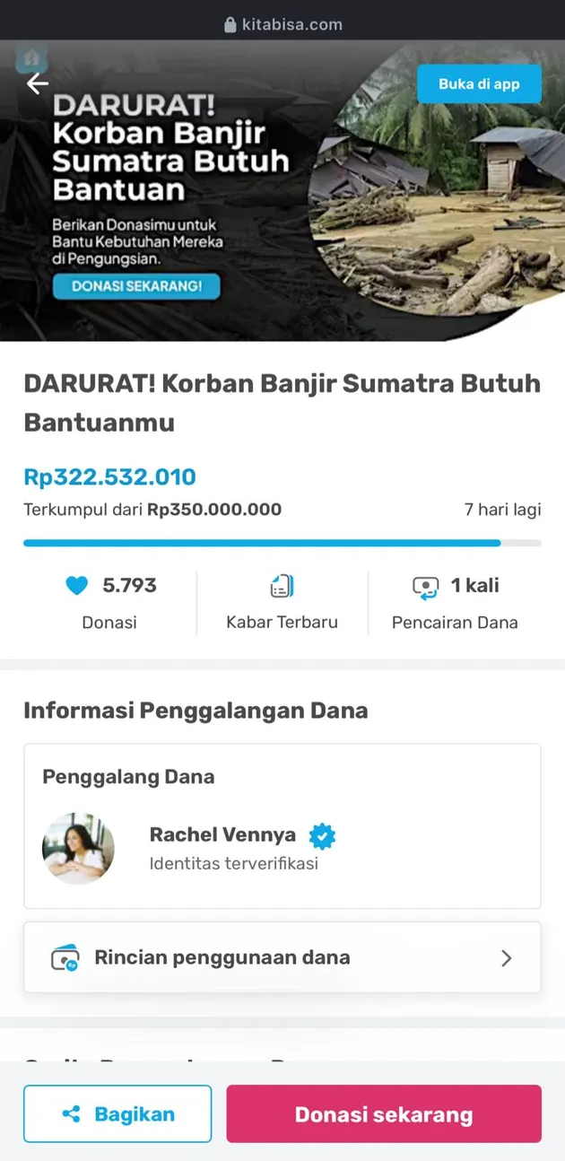Update Penggalangan Donasi Rachel Vennya