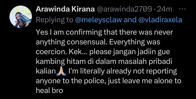 A Series of Confessions by Arawinda Kirana Admitting to Rape and Powerlessness, Amanda Zahra's Mother is Furious