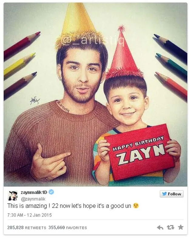 Betapa bahagianya Zayn memasuki usia ke-22 bersama One Direction.