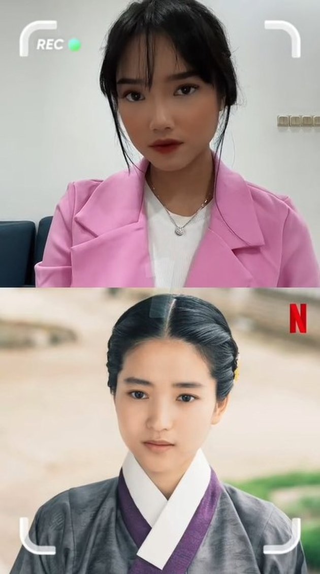 Fuji memberi caption TikTok-nya ini sebagai Just For Fun. Pertama ada fotonya dengan Kim Tae Ri di drama MR SUNSHINE. Model rambutnya udah hampir mirip nih.