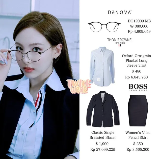 Setelan blazer yang dipadukan dengan kemeja memang look yang klasik untuk dipakai ke kantor. Tapi, penampilan kamu bakal lebih manis dengan tambahan aksesoris kacamata.