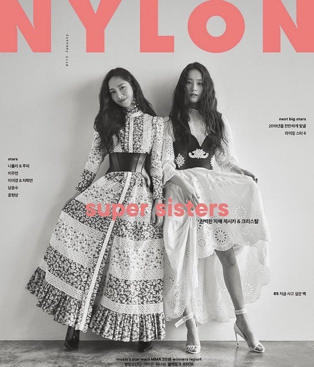 Jessica dan Krystal terpilih sebagai cover untuk majalah NYLON Korea edisi Januari 2019. Tema pemotretan kali ini super sisters yang memang mereka banget kan?