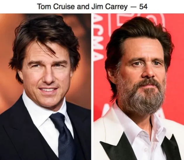 Jim Carrey dan Tom Cruise sama-sama berumur 54 tahun, tapi sepertinya Tom Cruise tampak lebih awet muda ya.