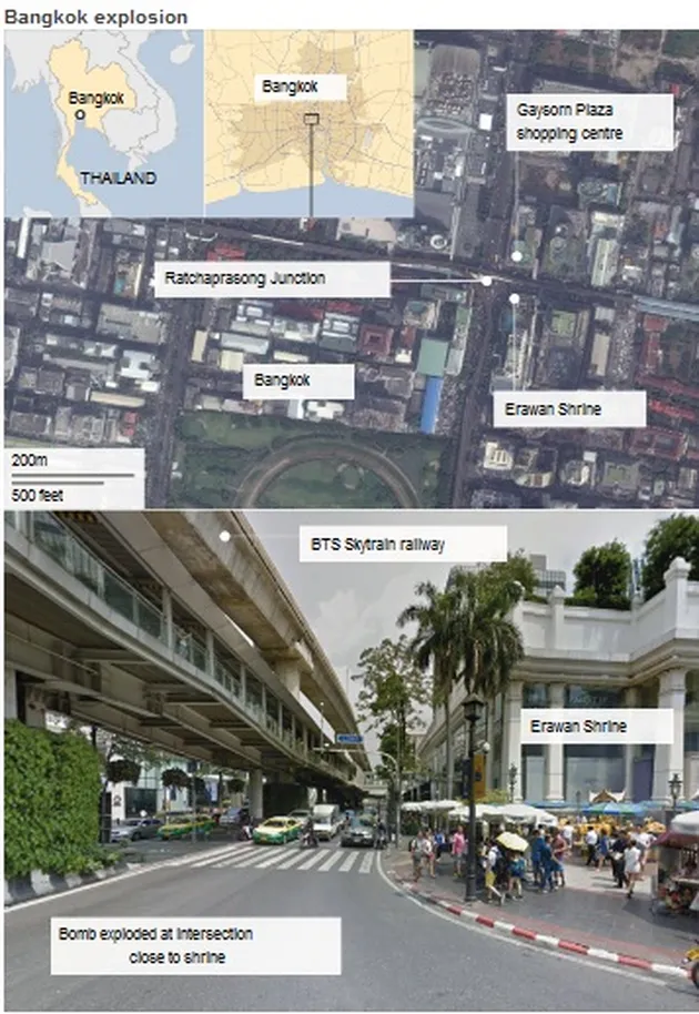 Foto ledakan bom kuil di Bangkok