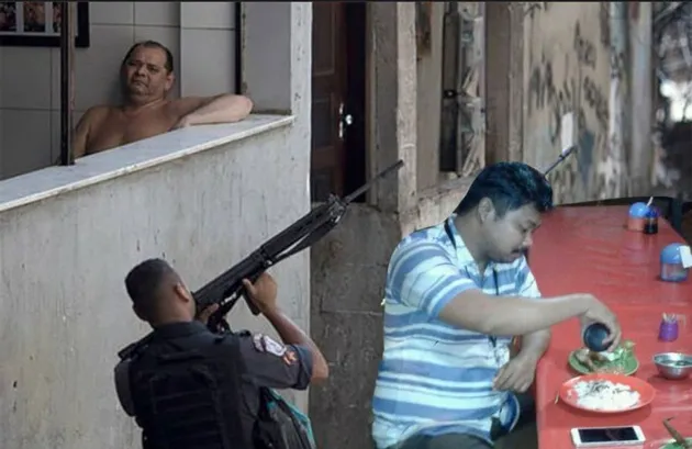 meme lucu, pria makan pecel lele pas banjir, foto lucu, foto unik, foto aneh