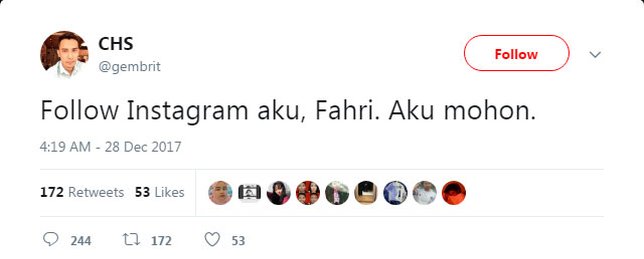 Kicauan netizen menjadikan 'Nikahi Aku Fahri. Aku mohon' plesetan yang lucu. © Twitter/gembrit