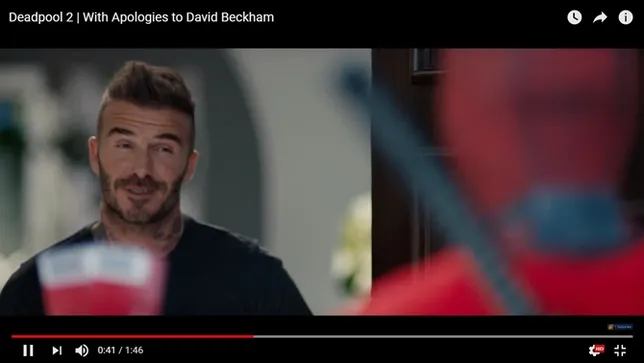 Cuplikan klip promo DEADPOOL 2 bersama David Beckham. © 20th Century Fox Youtube