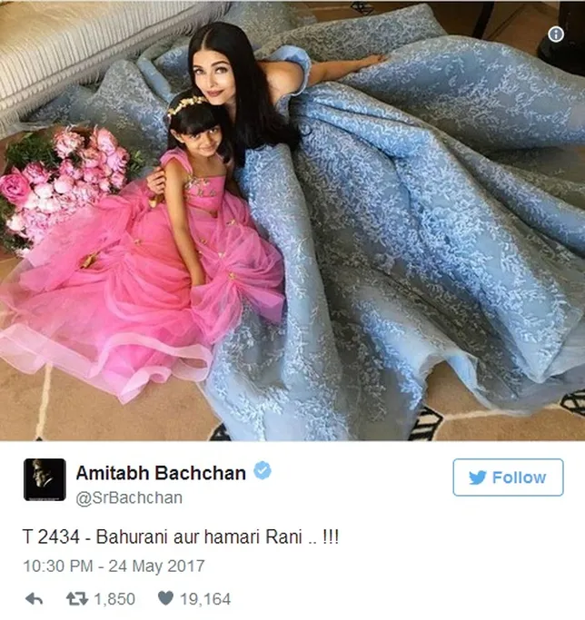 Amitabh menyebut Aaradhya sebagai ratu dalam hidupnya ©twitter/srbachchan