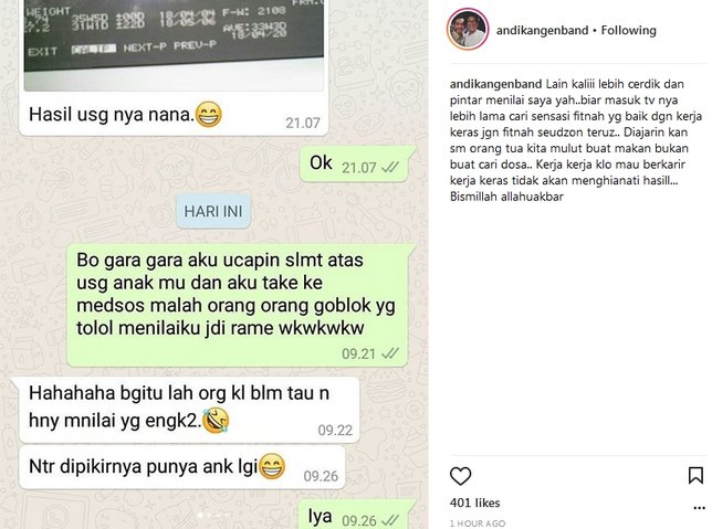 Andika beri penjelasan soal hasil USG yang ia posting beberapa waktu lalu ©instagram/andikangenband