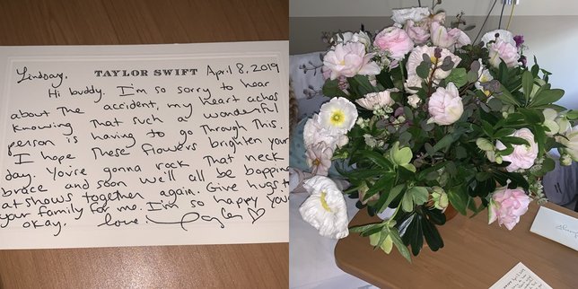 Catatan dan bunga yang dikirim Taylor Swift untuk penggemarnya ©Twitter/@_lindslayyyyy