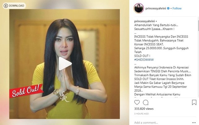 Syahrini akan menggelar konser di tanggal 20 September mendatang (credit: instagram.com/princessyahrini)