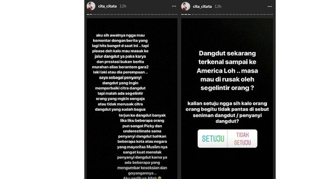 Postingan Cita Citata di Instagram Stories (Credit: instagram.com/cita_citata)