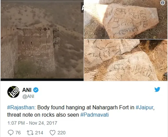 Seorang pria digantung hingga tewas di Benteng Nahargarh, Rajashtan ©twitter/ANI