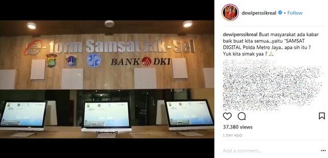 Depe sudah promo layanan Samsat Digital DKI di akun pribadinya ©instagram/dewiperssikreal