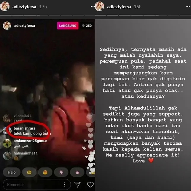 Adiezty kecewa karena ada perempuan yang malah menyudutkannya ©instagram/adieztyfersa
