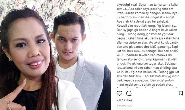 Ungkapan isi hati Elly Sugigi di akun Instagram pribadinya. Â© Instagram/@elysugigi_real