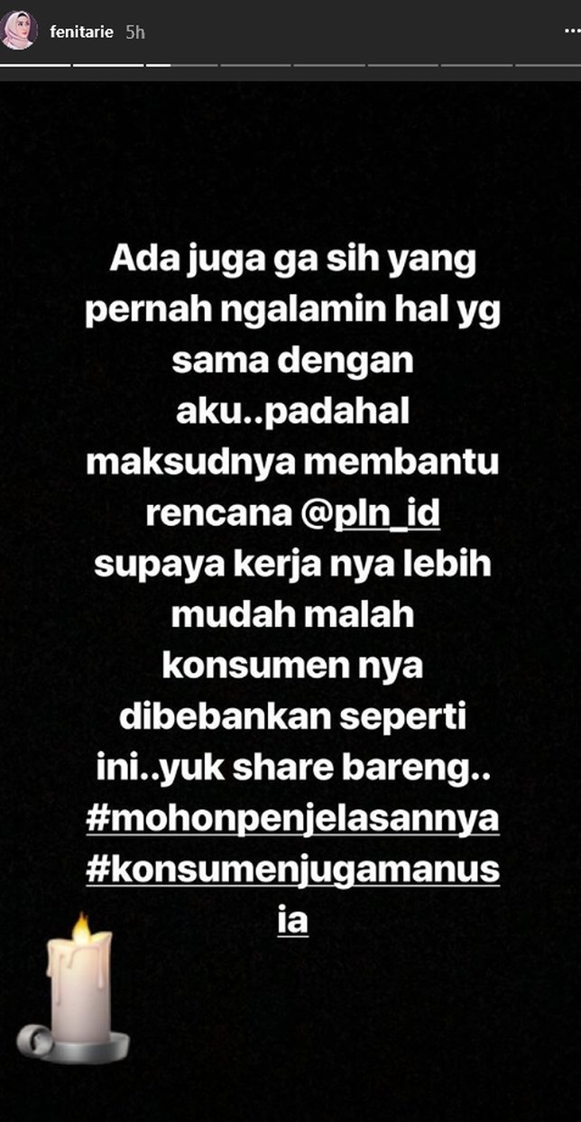 Fenita menunggu jawaban dari PLN ©instagram/fenitarie