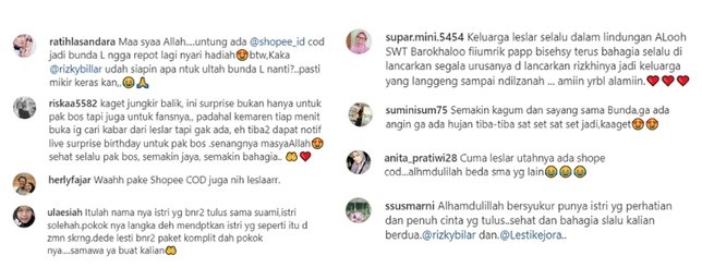 Komentar netizen di kolom komentar Instagram @rizkybillar dan @lestykejora.