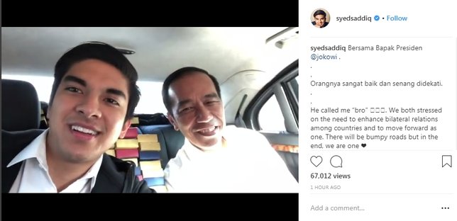 Dalam kebersamaannya, Jokowi berpesan agar Indonesia & Malaysia terus bekerja sama. (instagram.com/syedsaddiq)