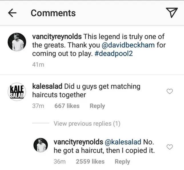Jawaban kocak dan nyeleh khas Ryan Reynolds. © instagram.com/vancityreynolds