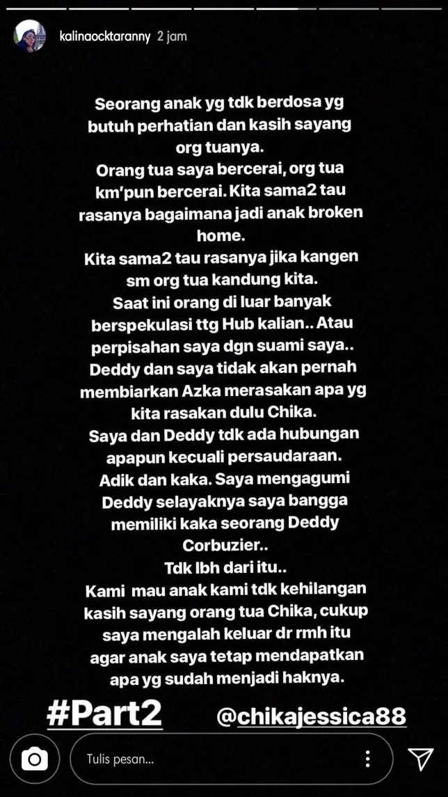 Curhatan Kalina tentang siapa Deddy baginya sekarang © instagram.com/kalinaoctaranny