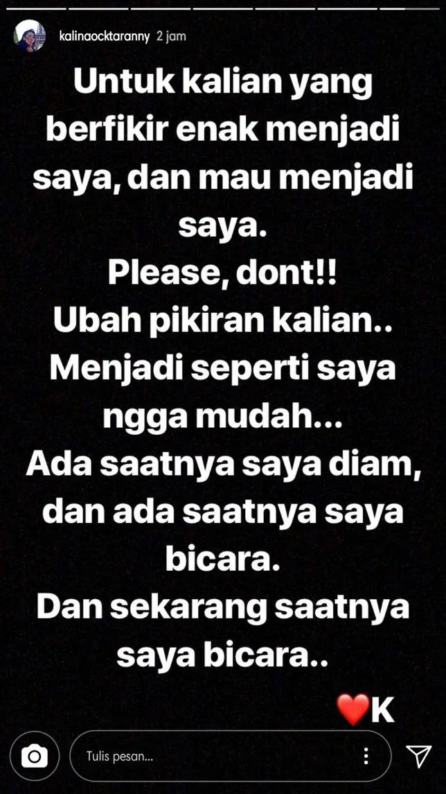 Pesan Kalina untuk netizens © instagram.com/kalinaoctaranny