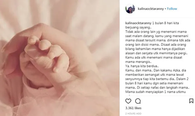 Kalina mengunggah perasaan sedihnya di Instagram. © Instagram/kalinaoctaranny