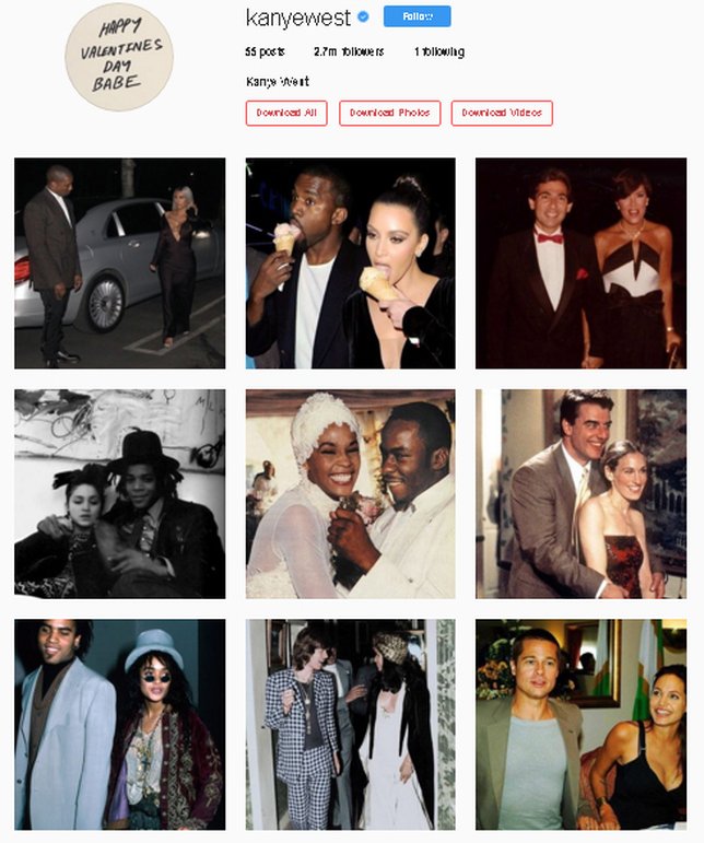 Laman Instagram Kanye penuh dengan foto pasangan selebriti © instagram.com/kanyewest
