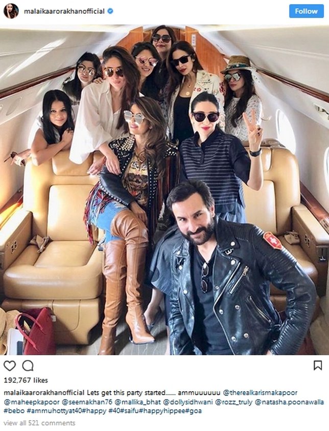 Kareena, Karisma, Malaika dan Saif serta beberapa sahabat terbang dengan jet pribadi ke Goa untuk ultah Amrita ©instagram/malaikaarorakhanofficial