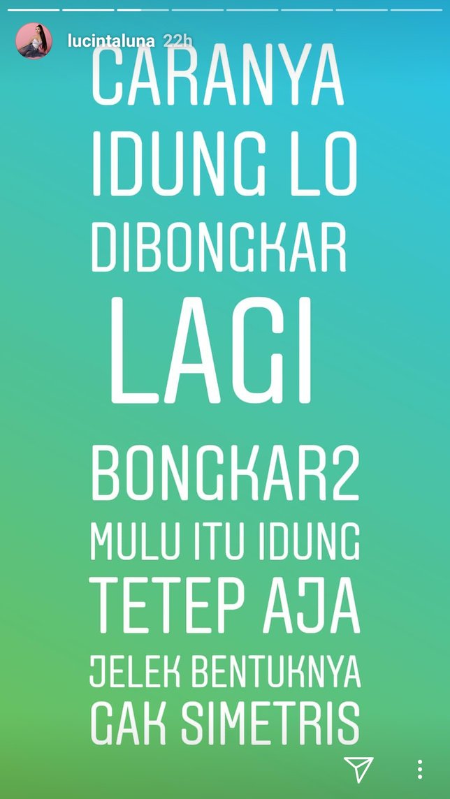 Sindiran balik Luna untuk Niki? / Credit: Instagram - Lucintaluna