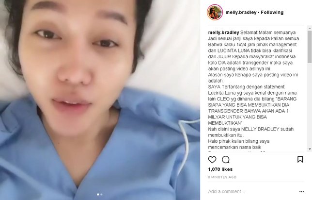 Video tanpa sensor yang disebarkan Melly © instagram.com/melly.bradley