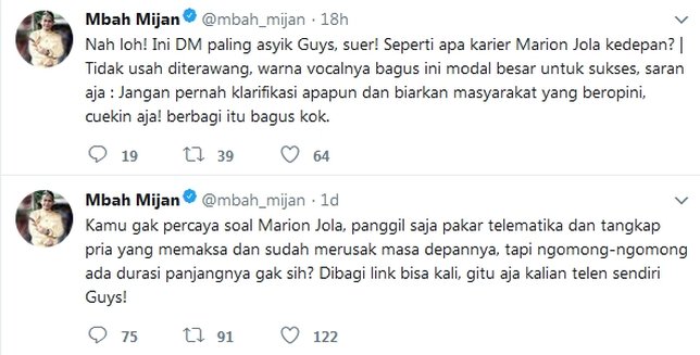 Mbah Mijan minta agar Marion Jola tak beri klarifikasi ©twitter/mbahmijan