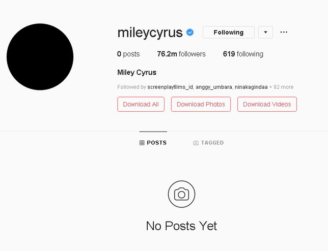 Semua postingan Miley menghilang © instagram.com/mileycyrus