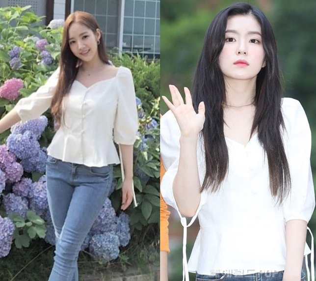 Park Min Young Vs Irene Red Velvet pakai blouse yang sama. © istimewa