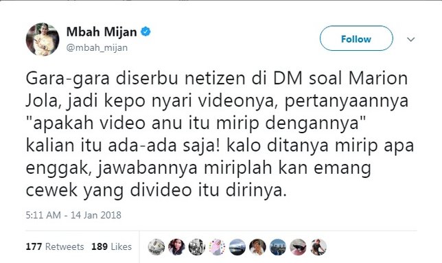 Mbah Mijan memberikan pernyataan terkait video yang banyak dibahas. cr: twitter.com/mbah_mijan